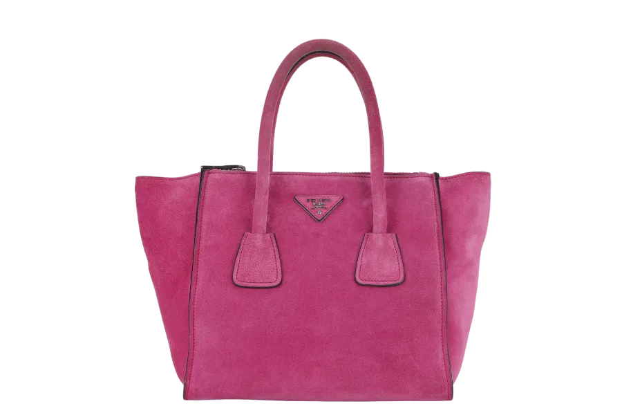 PRADA 2WAYS BAG (BN2625) MEDIUM PINK SUEDE SILVER HARDWARE WITH DUST COVER AND STRAP
