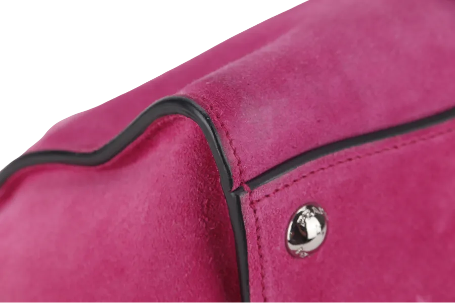 PRADA 2WAYS BAG (BN2625) MEDIUM PINK SUEDE SILVER HARDWARE WITH DUST COVER AND STRAP