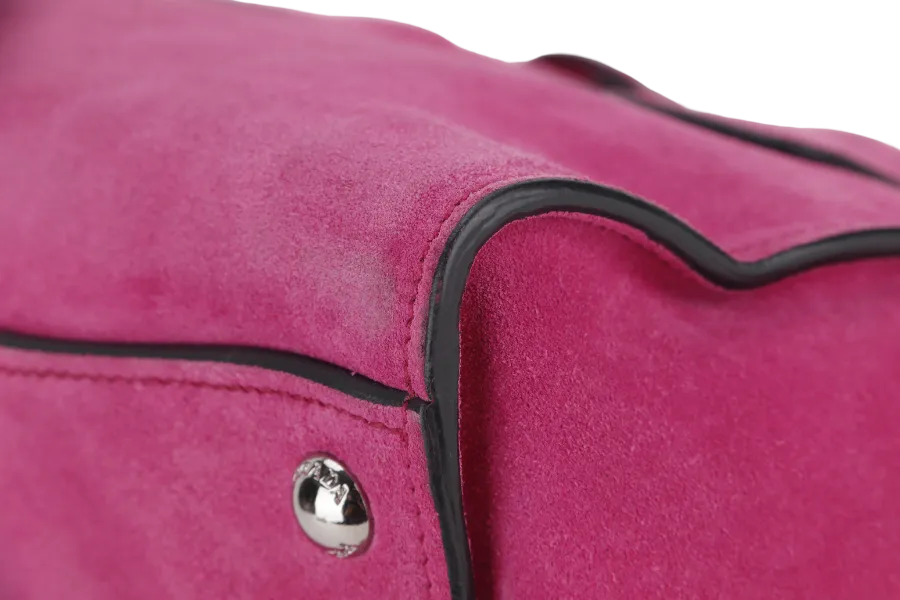 PRADA 2WAYS BAG (BN2625) MEDIUM PINK SUEDE SILVER HARDWARE WITH DUST COVER AND STRAP