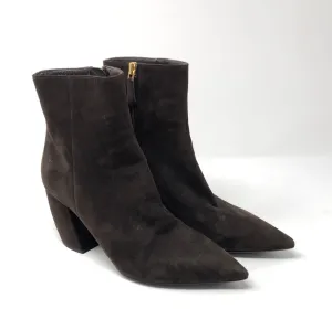 Prada Dark Brown Suede Pointed Toe Block Heel Booties