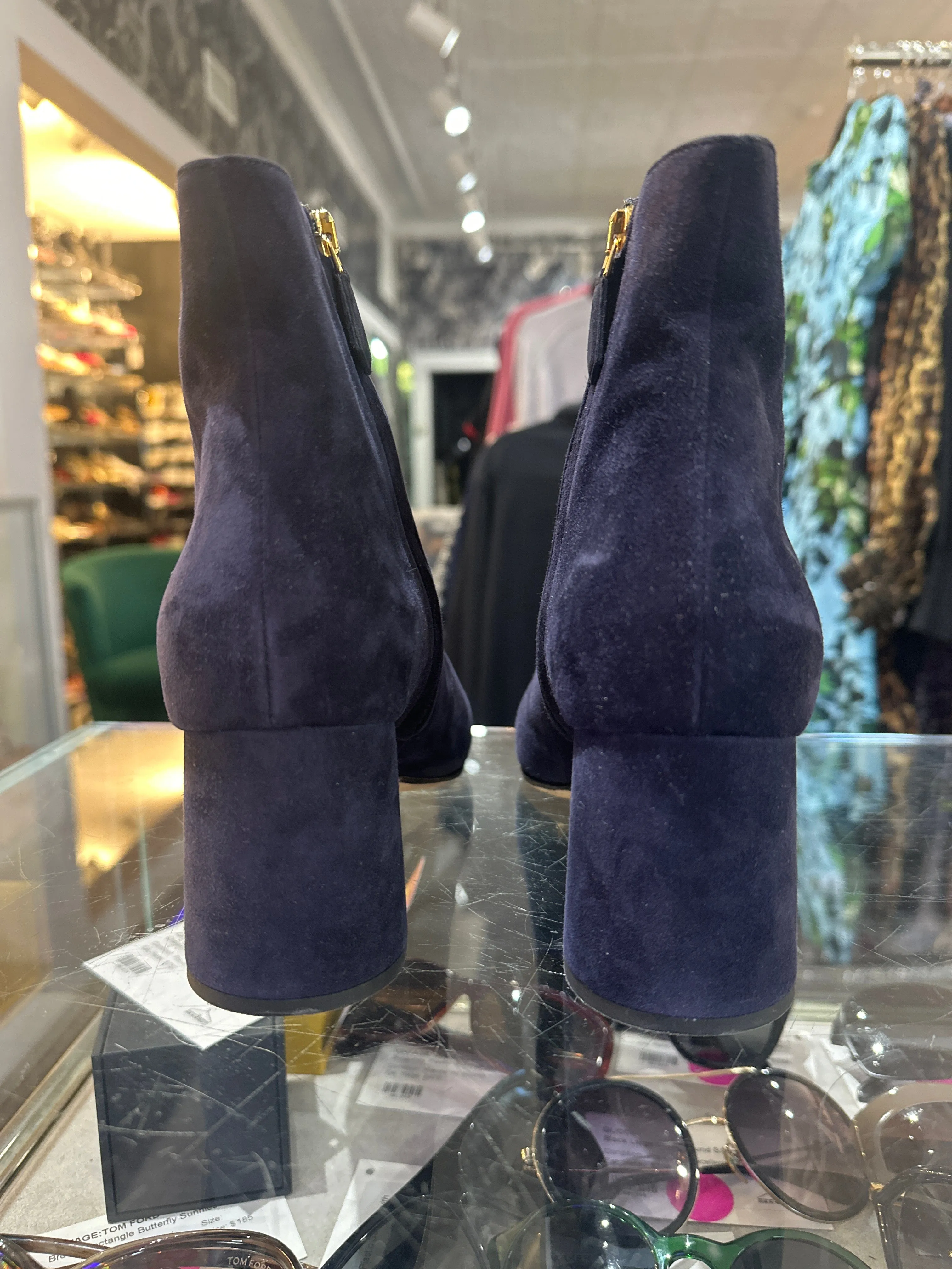 PRADA Navy Suede Side Zip Booties