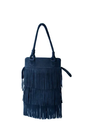 PRICE REDUCED!! Texas Fringe Black Suede Leather Bag / Boho Chic