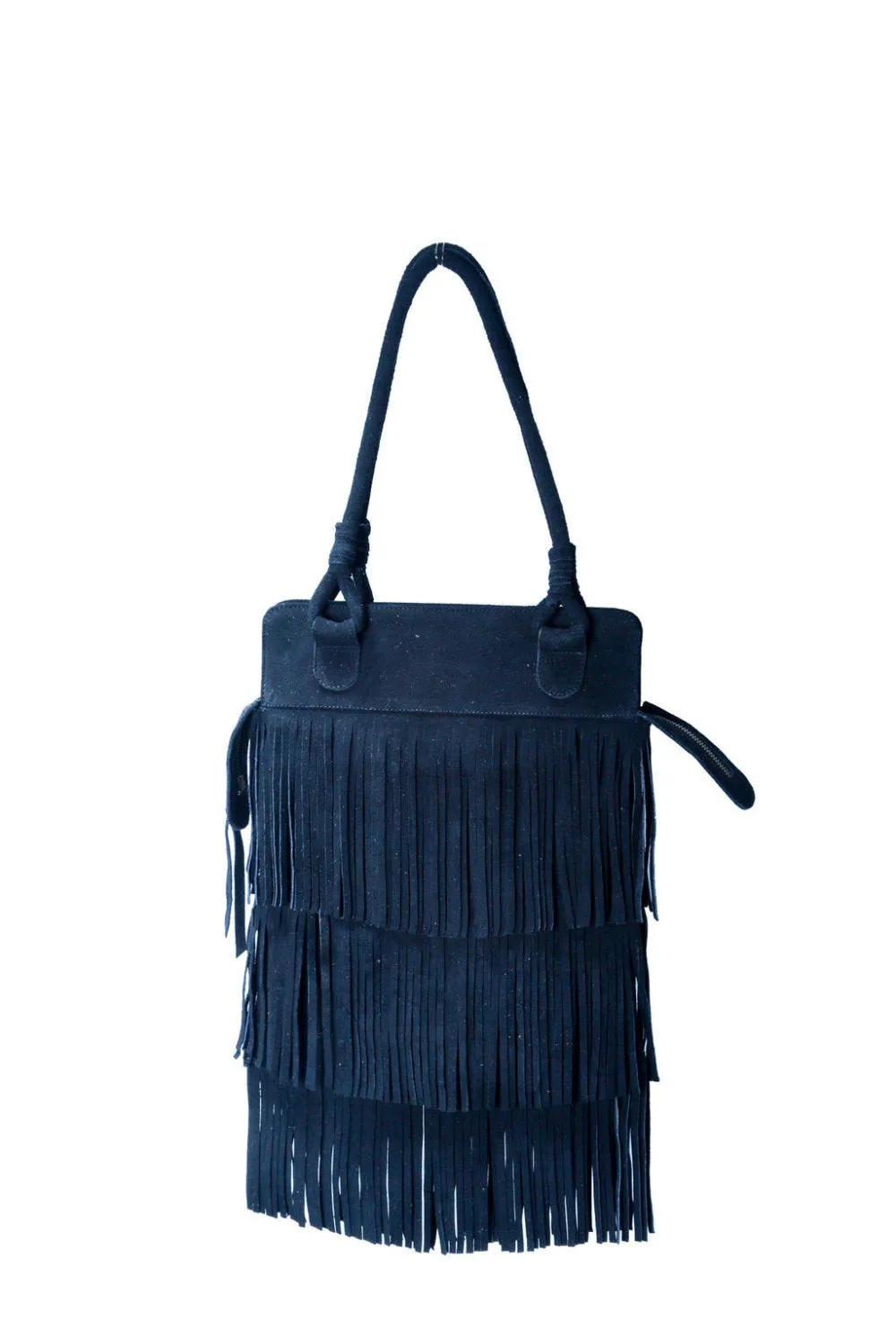 PRICE REDUCED!! Texas Fringe Black Suede Leather Bag / Boho Chic