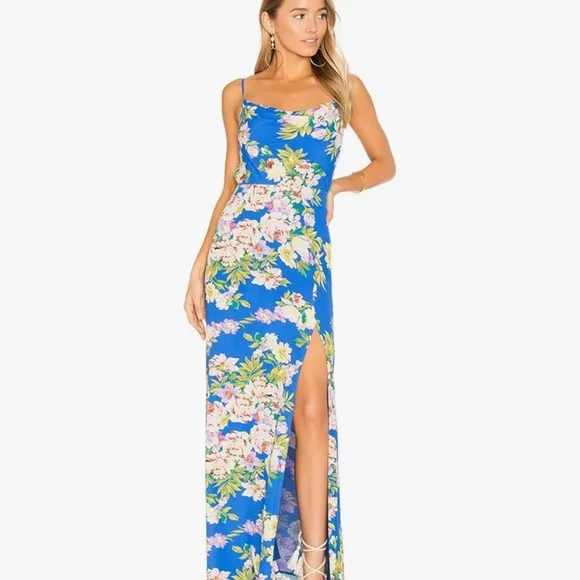 Privacy Please x Revolve Tyler Maxi Dress gown, Blue Floral Print - sz xs NEW