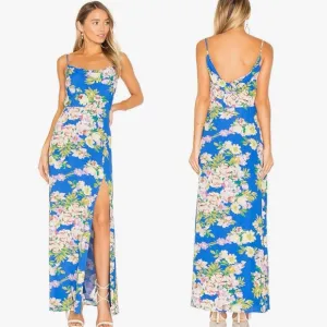 Privacy Please x Revolve Tyler Maxi Dress gown, Blue Floral Print - sz xs NEW