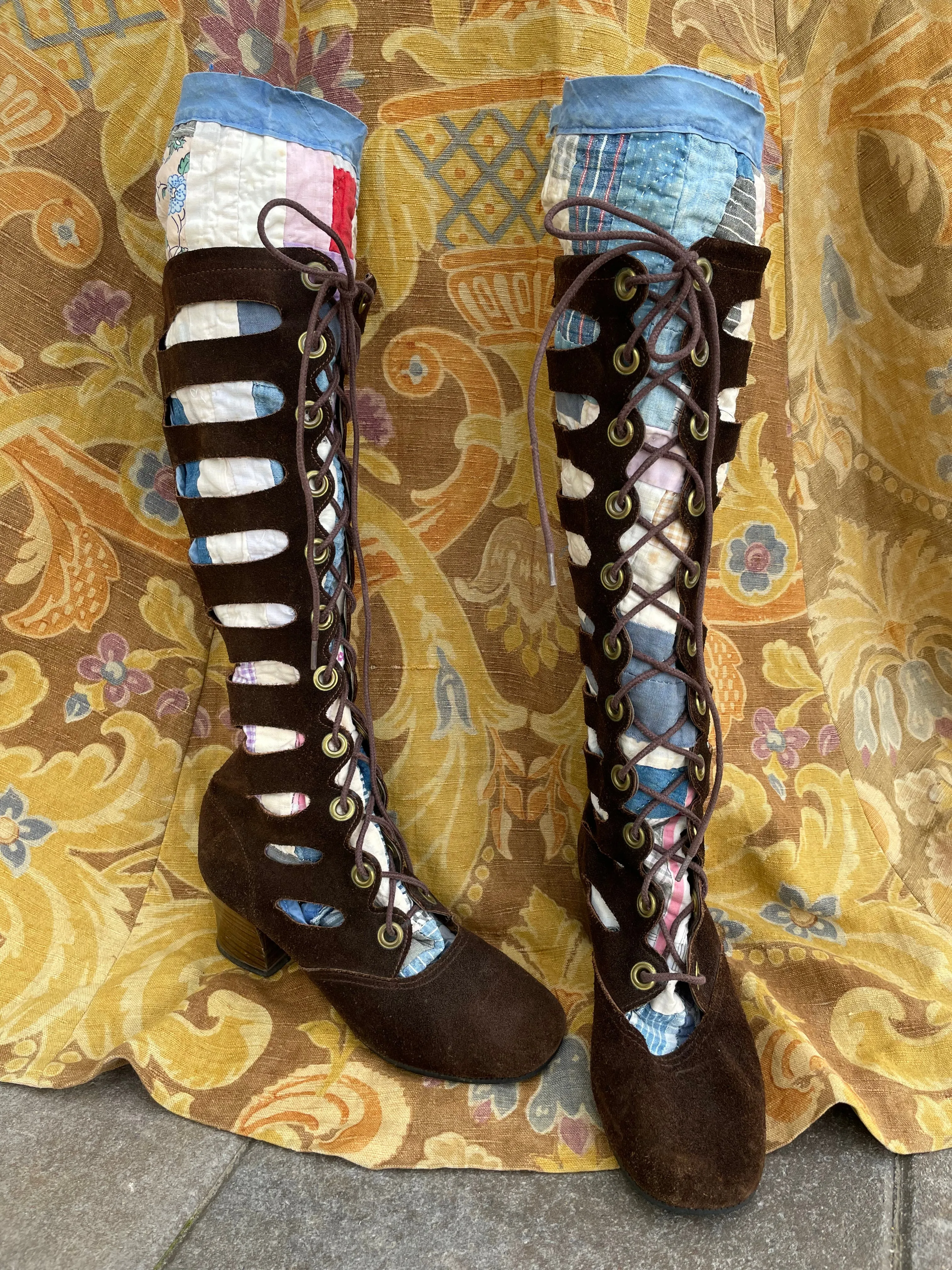 Rare 1960s Suede Cage Gladiator Gogo Boots