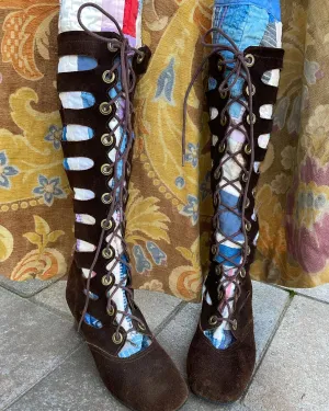 Rare 1960s Suede Cage Gladiator Gogo Boots