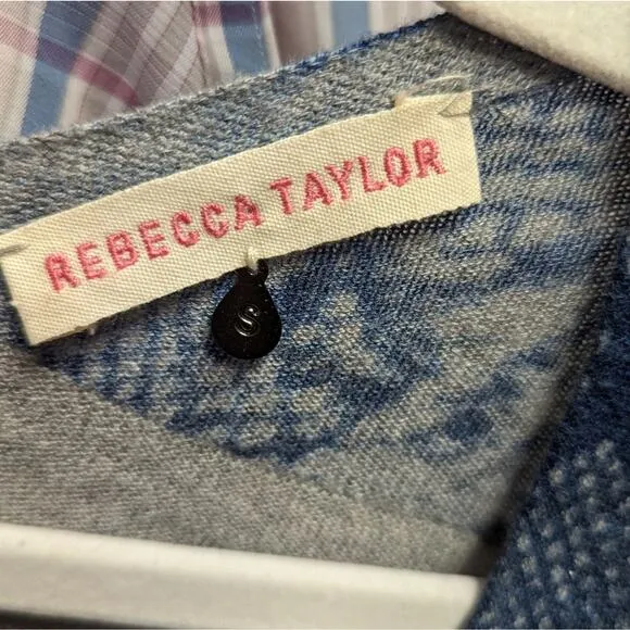 Rebecca Taylor Lightweight Viscose Wool Blend Blue Gray Python Print Sweater