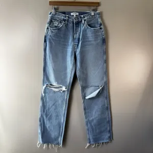 RE/DONE 90s Loose High-Rise Straight-Leg Jeans Slashed Knee Women's Size 27