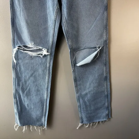 RE/DONE 90s Loose High-Rise Straight-Leg Jeans Slashed Knee Women's Size 27