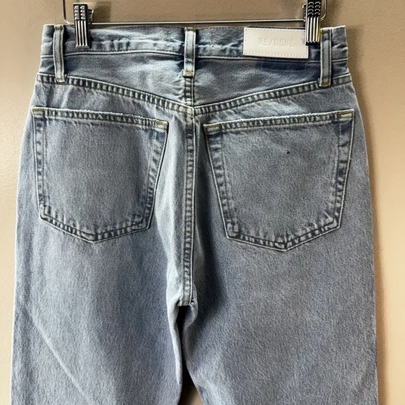 RE/DONE 90s Loose High-Rise Straight-Leg Jeans Slashed Knee Women's Size 27