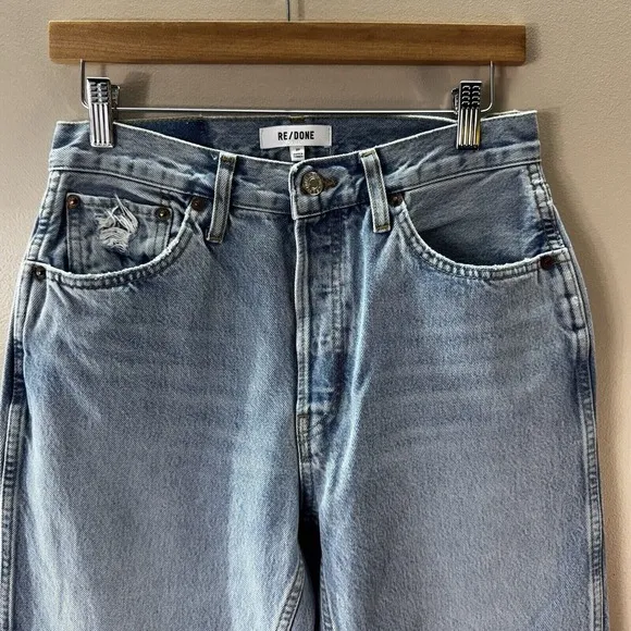 RE/DONE 90s Loose High-Rise Straight-Leg Jeans Slashed Knee Women's Size 27