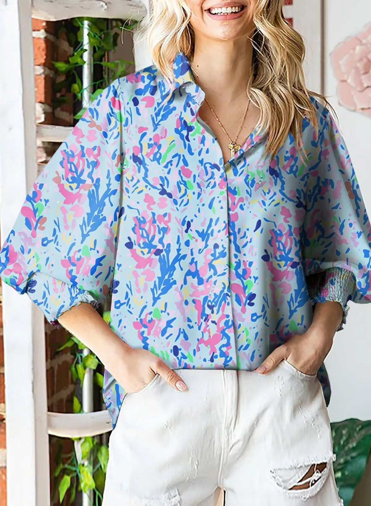 Risk Taker Lantern Sleeve Paisley Blouse