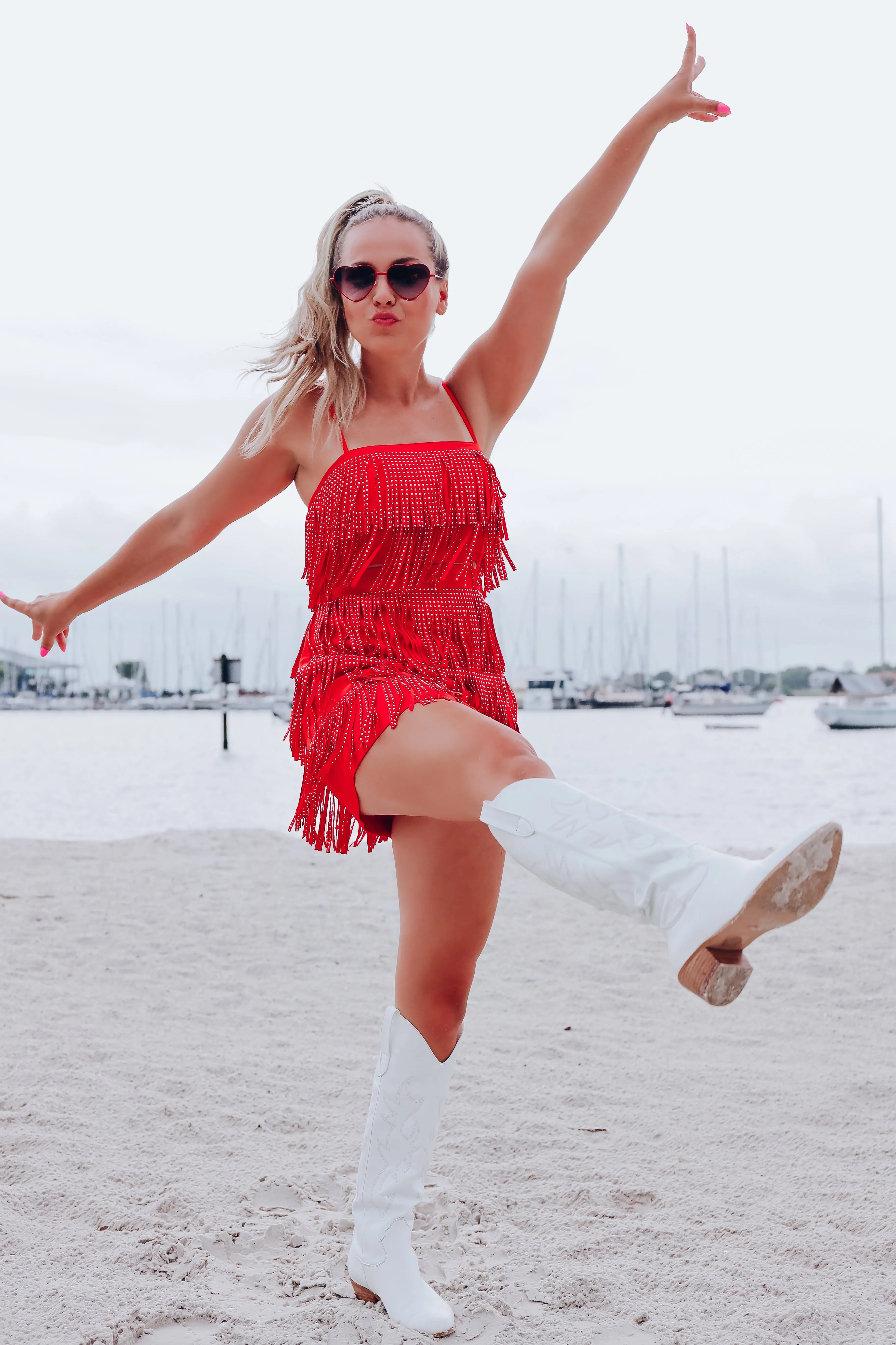 Rowdy Studded Fringe Crop Top - Red