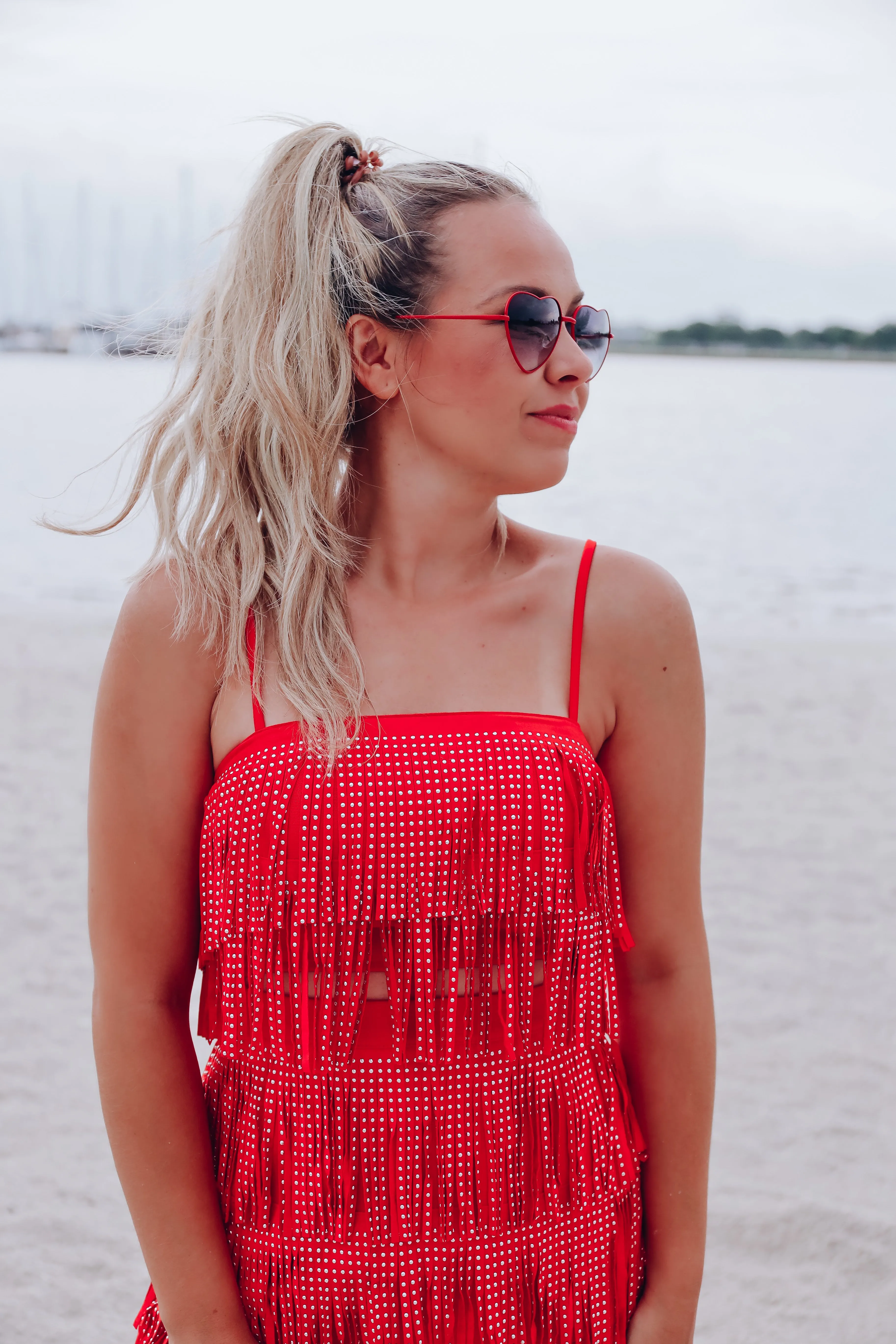 Rowdy Studded Fringe Crop Top - Red