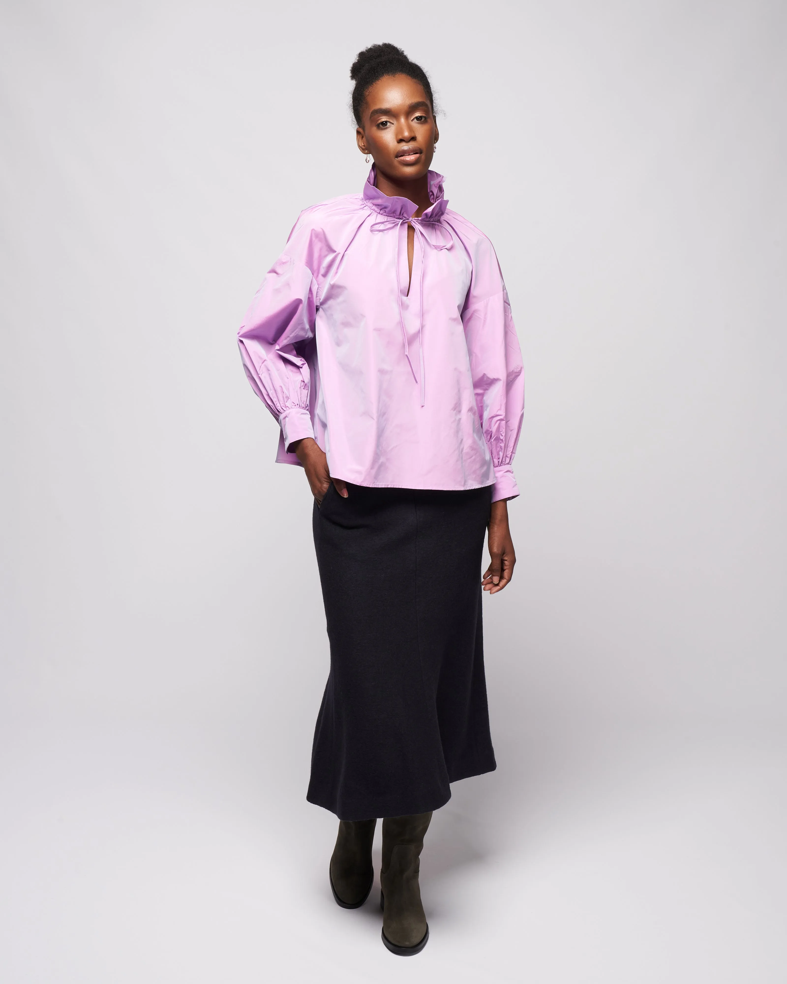 ruffle neck top - lavender
