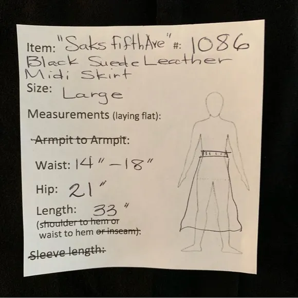 “Saks Fifth Ave” Black Suede Leather Skirt Size L: