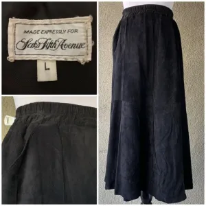 “Saks Fifth Ave” Black Suede Leather Skirt Size L:
