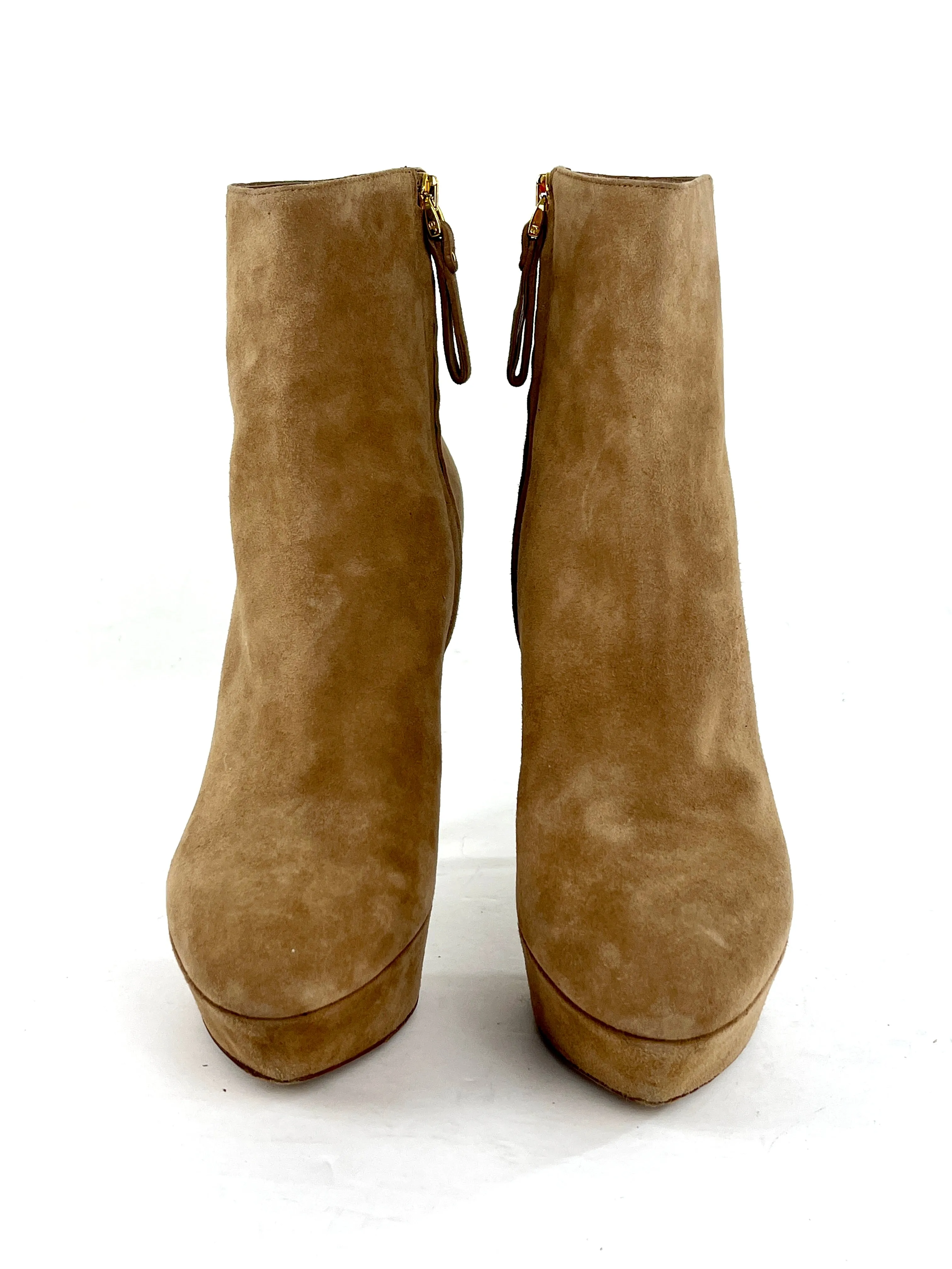 Sergio Rossi Suede Platform Ankle Boots with Stiletto Heels in Beige Size 39.5/9