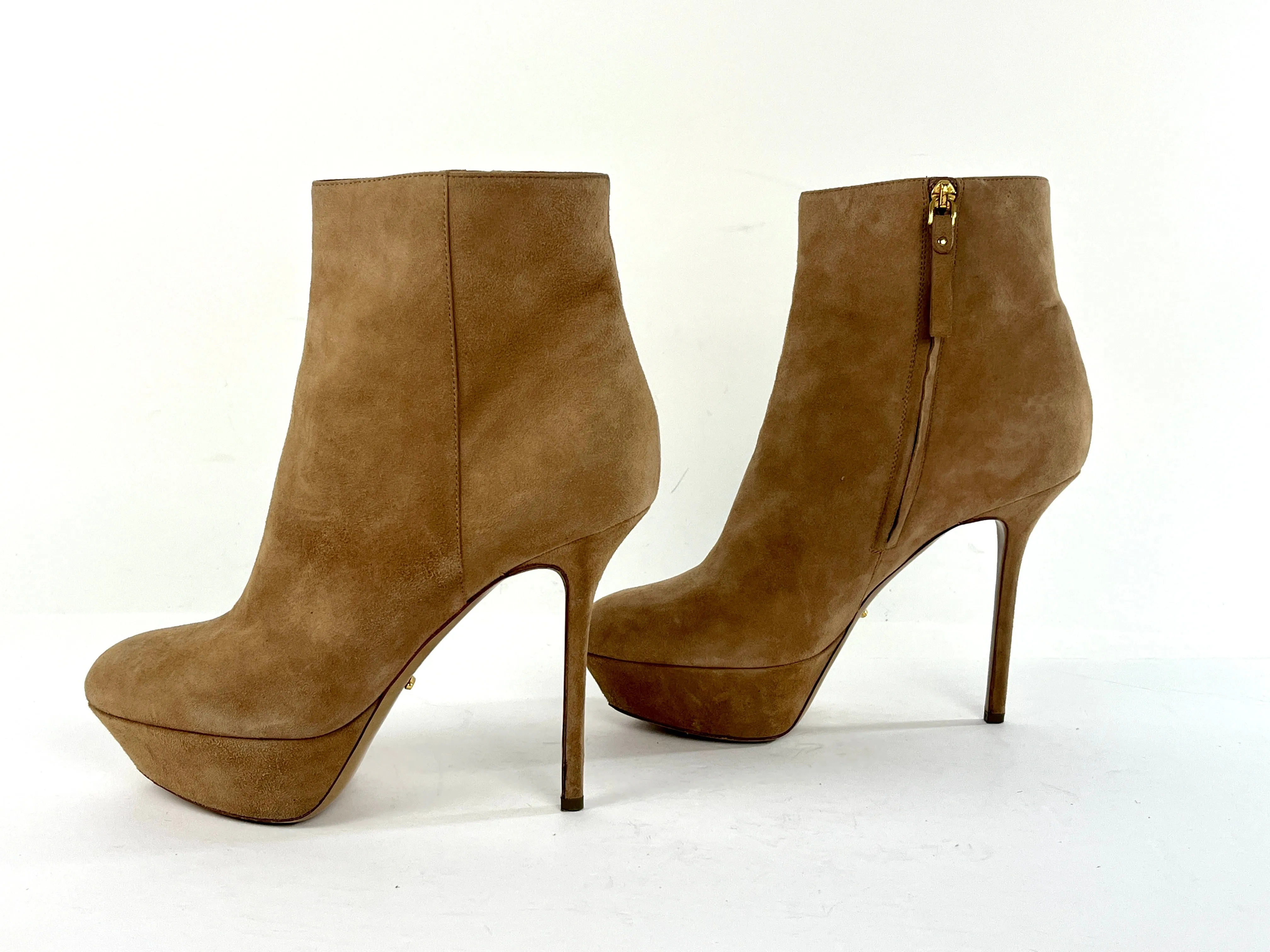 Sergio Rossi Suede Platform Ankle Boots with Stiletto Heels in Beige Size 39.5/9