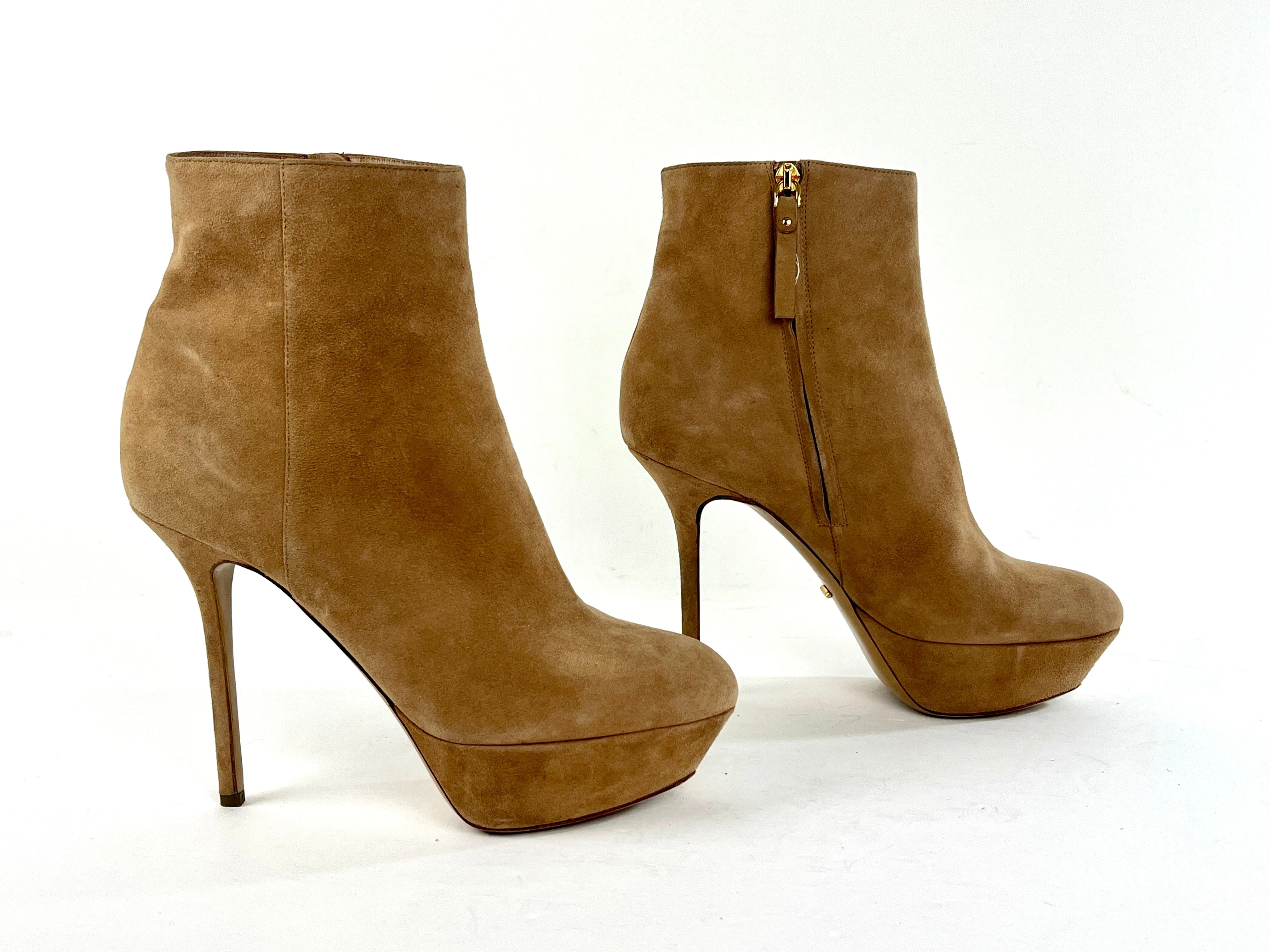 Sergio Rossi Suede Platform Ankle Boots with Stiletto Heels in Beige Size 39.5/9