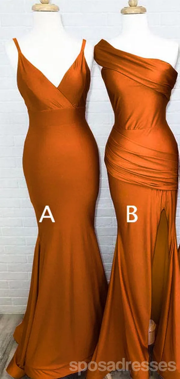 Sexy Mermaid Burnt Orange Sleeveless Long Bridesmaid Dresses Gown Online, WG1021