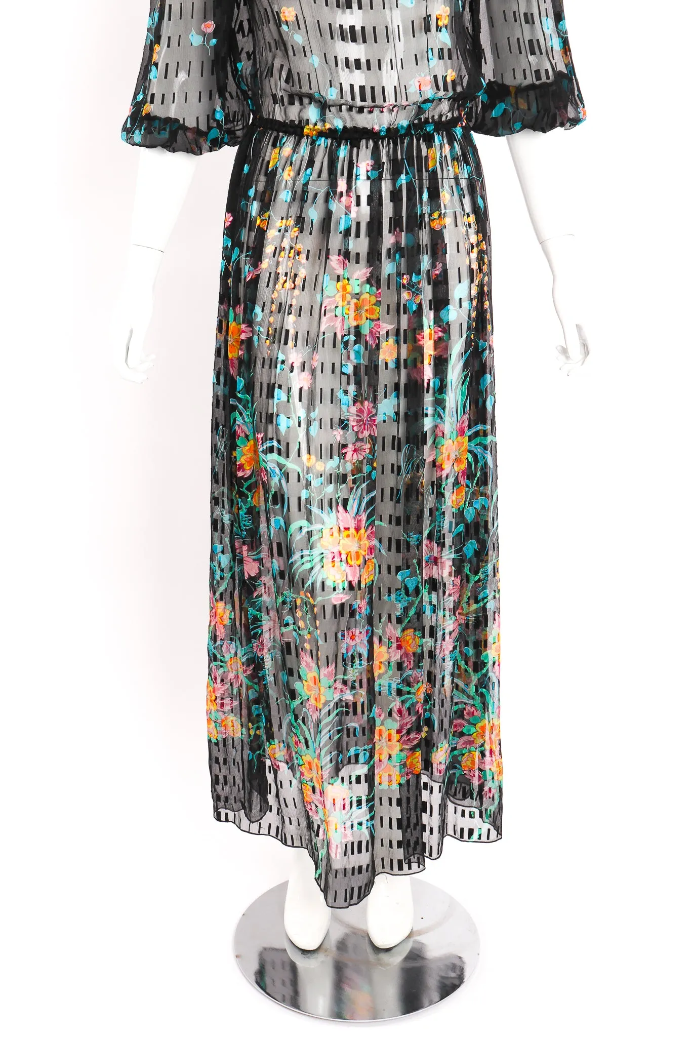 Sheer Floral Puff Sleeve Dress