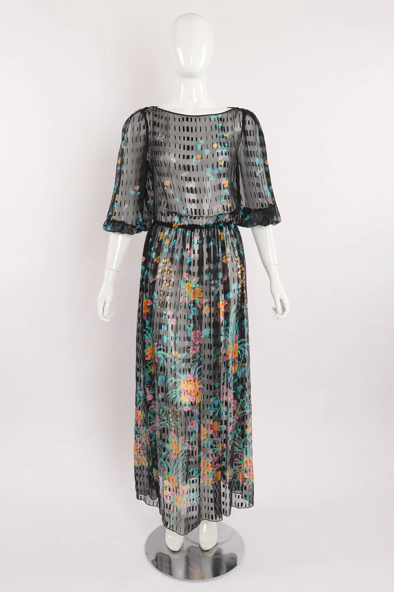 Sheer Floral Puff Sleeve Dress