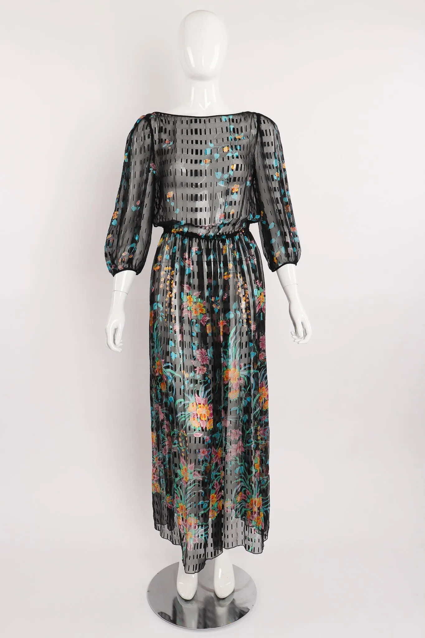 Sheer Floral Puff Sleeve Dress