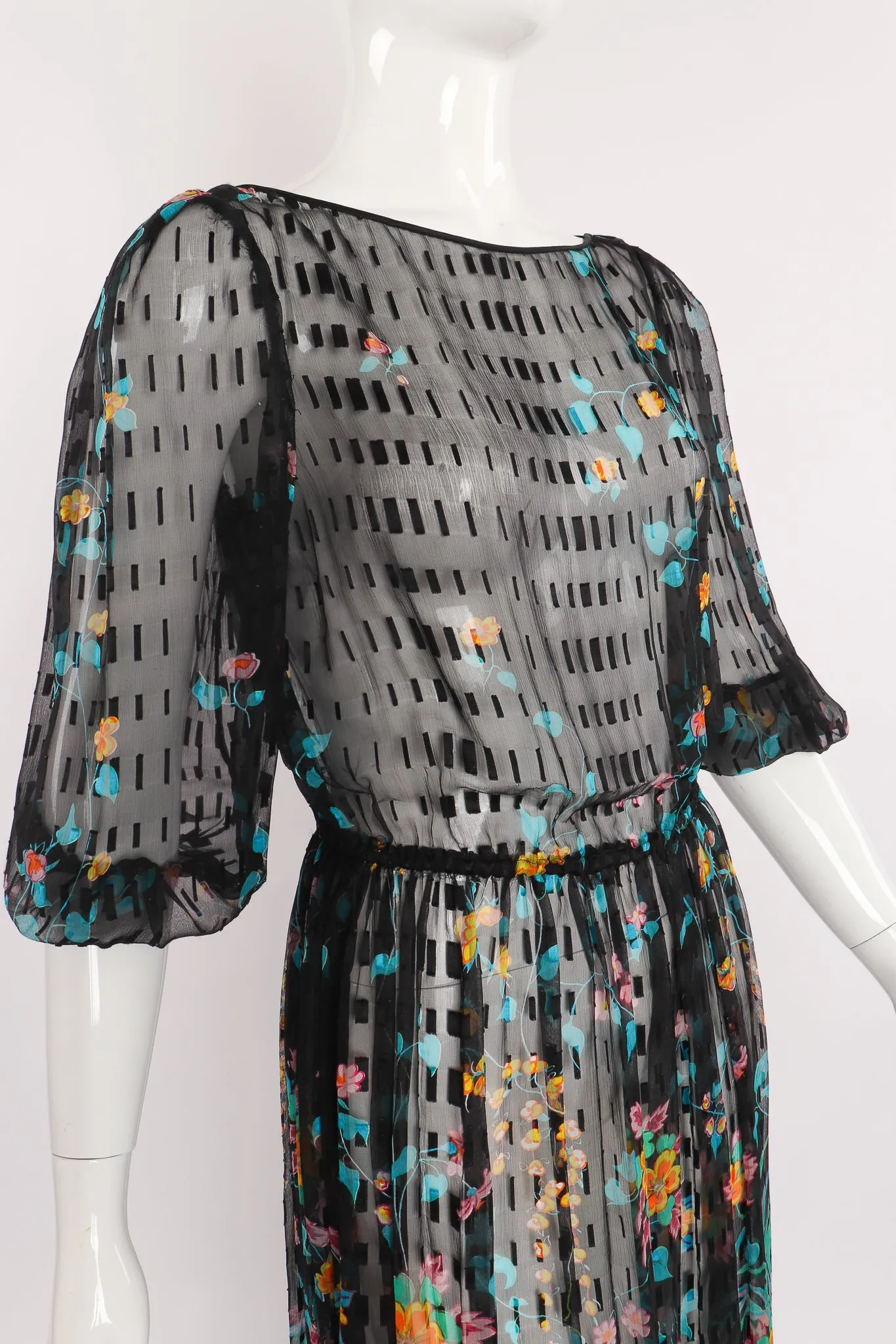 Sheer Floral Puff Sleeve Dress