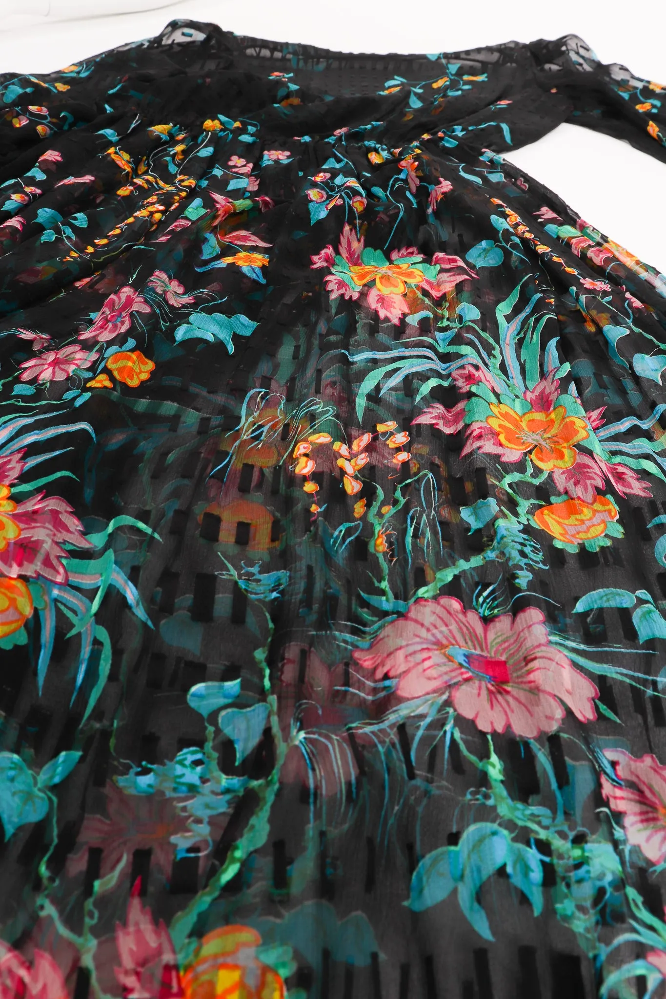 Sheer Floral Puff Sleeve Dress