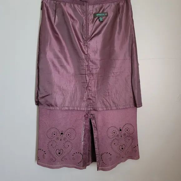 Sienastudio Suede 100% Leather Skirt with Laser Cut design. Size 8P
