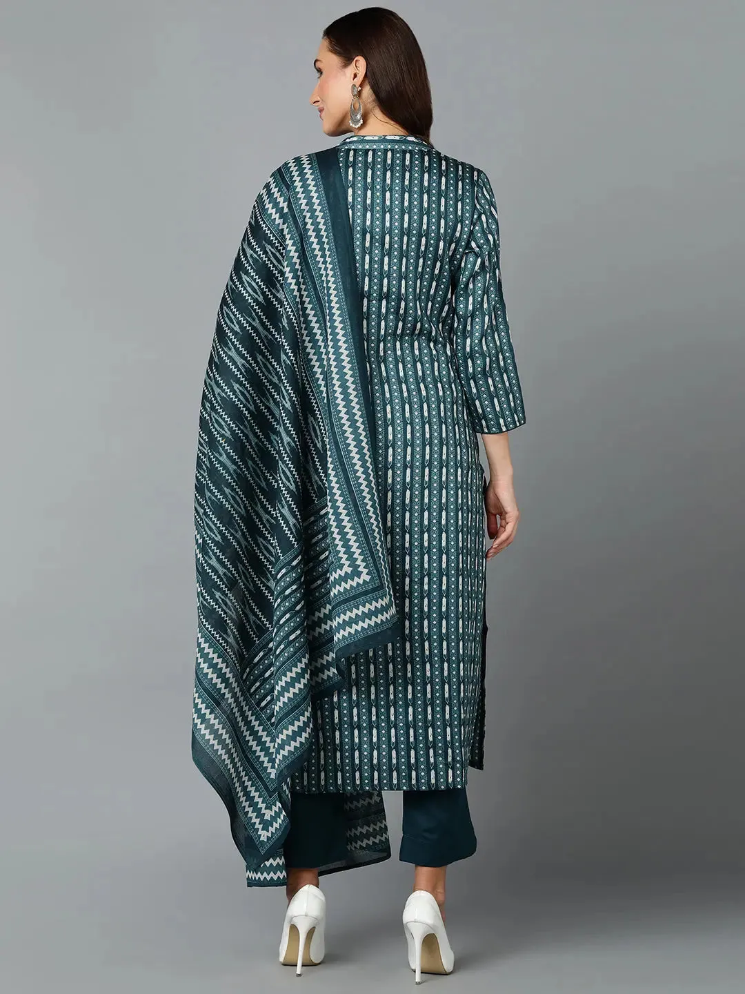Silk Blend Teal Straight Kurta Pant With-VKSKD1810A