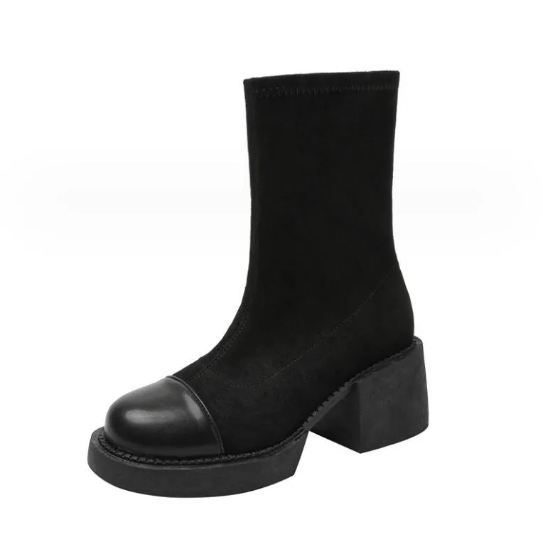 Small Feet Women's Slip On Stretch Boots With Toe Cap DS359