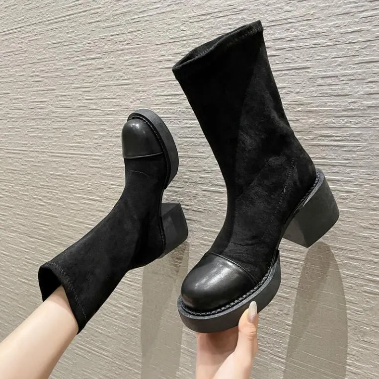 Small Feet Women's Slip On Stretch Boots With Toe Cap DS359
