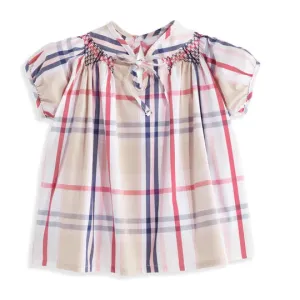 Smocked Angel Blouse Plaid