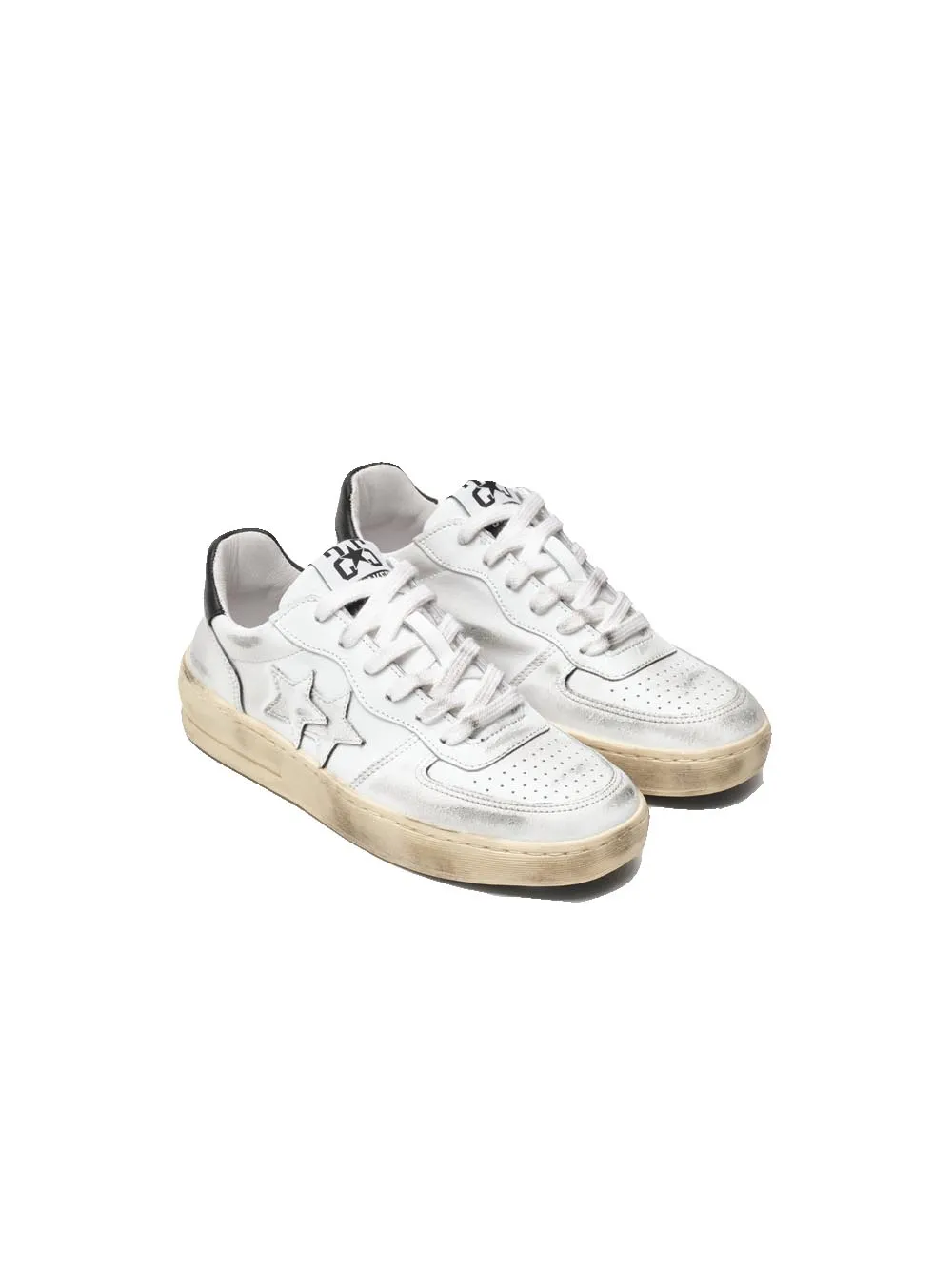 Sneakers Padel In Pelle Bianca Con Dettagli Neri Ed Effetto '' Used''