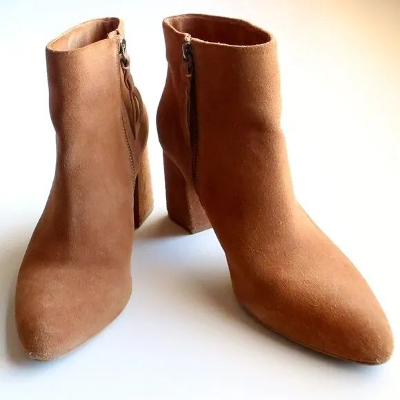 Splendid Tan Suede Leather Block Heel Ankle Boots Booties Size