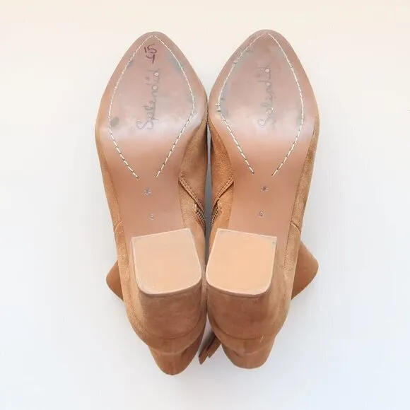 Splendid Tan Suede Leather Block Heel Ankle Boots Booties Size