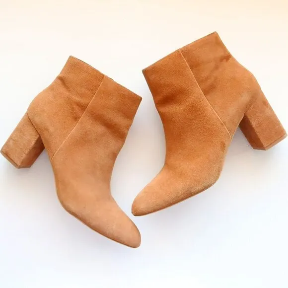 Splendid Tan Suede Leather Block Heel Ankle Boots Booties Size