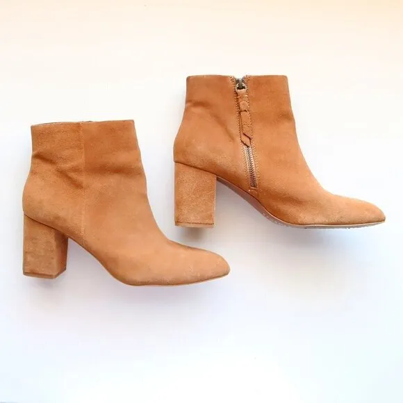 Splendid Tan Suede Leather Block Heel Ankle Boots Booties Size