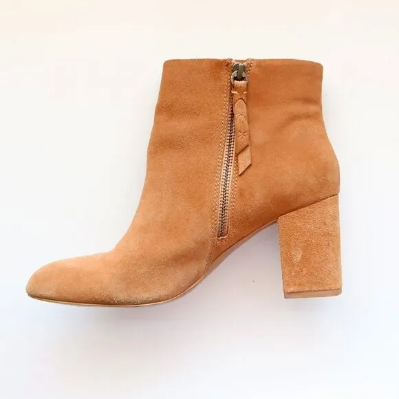 Splendid Tan Suede Leather Block Heel Ankle Boots Booties Size
