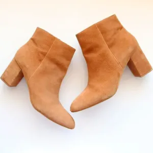 Splendid Tan Suede Leather Block Heel Ankle Boots Booties Size