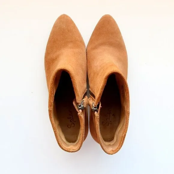 Splendid Tan Suede Leather Block Heel Ankle Boots Booties Size