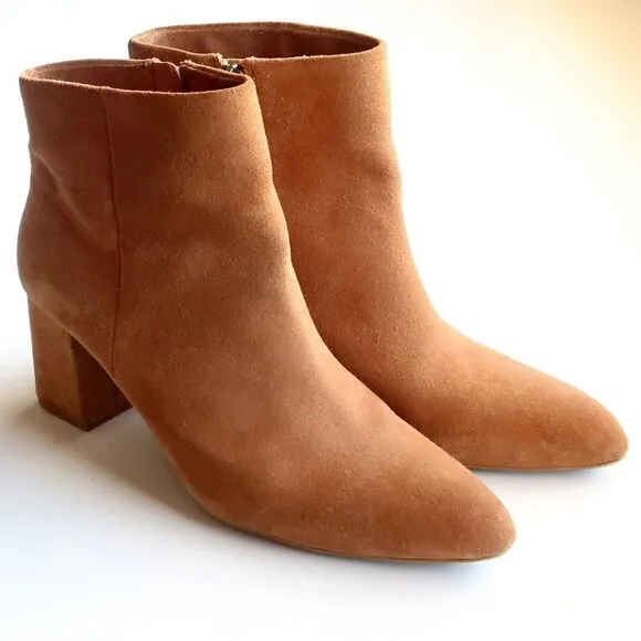 Splendid Tan Suede Leather Block Heel Ankle Boots Booties Size