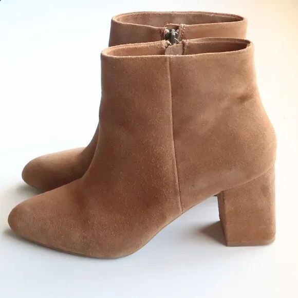 Splendid Tan Suede Leather Block Heel Ankle Boots Booties Size