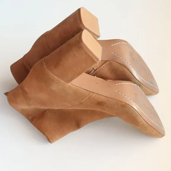 Splendid Tan Suede Leather Block Heel Ankle Boots Booties Size