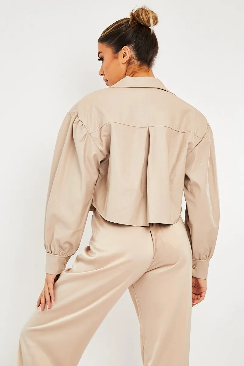Stone Faux Leather Cropped Shacket - Ivyana