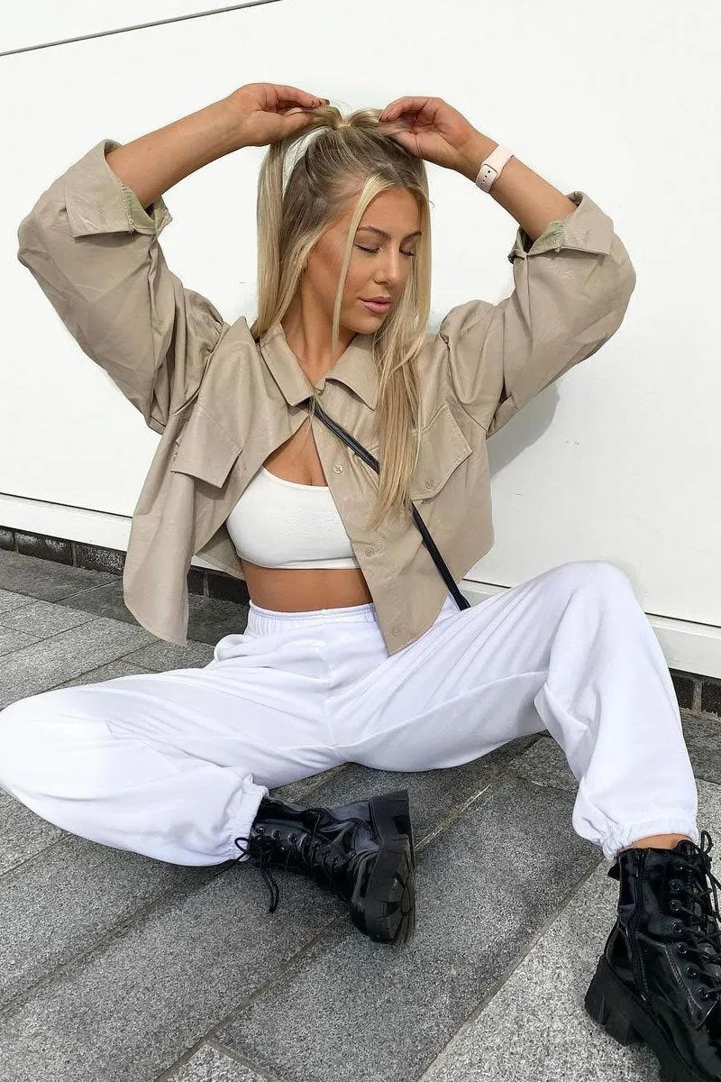 Stone Faux Leather Cropped Shacket - Ivyana