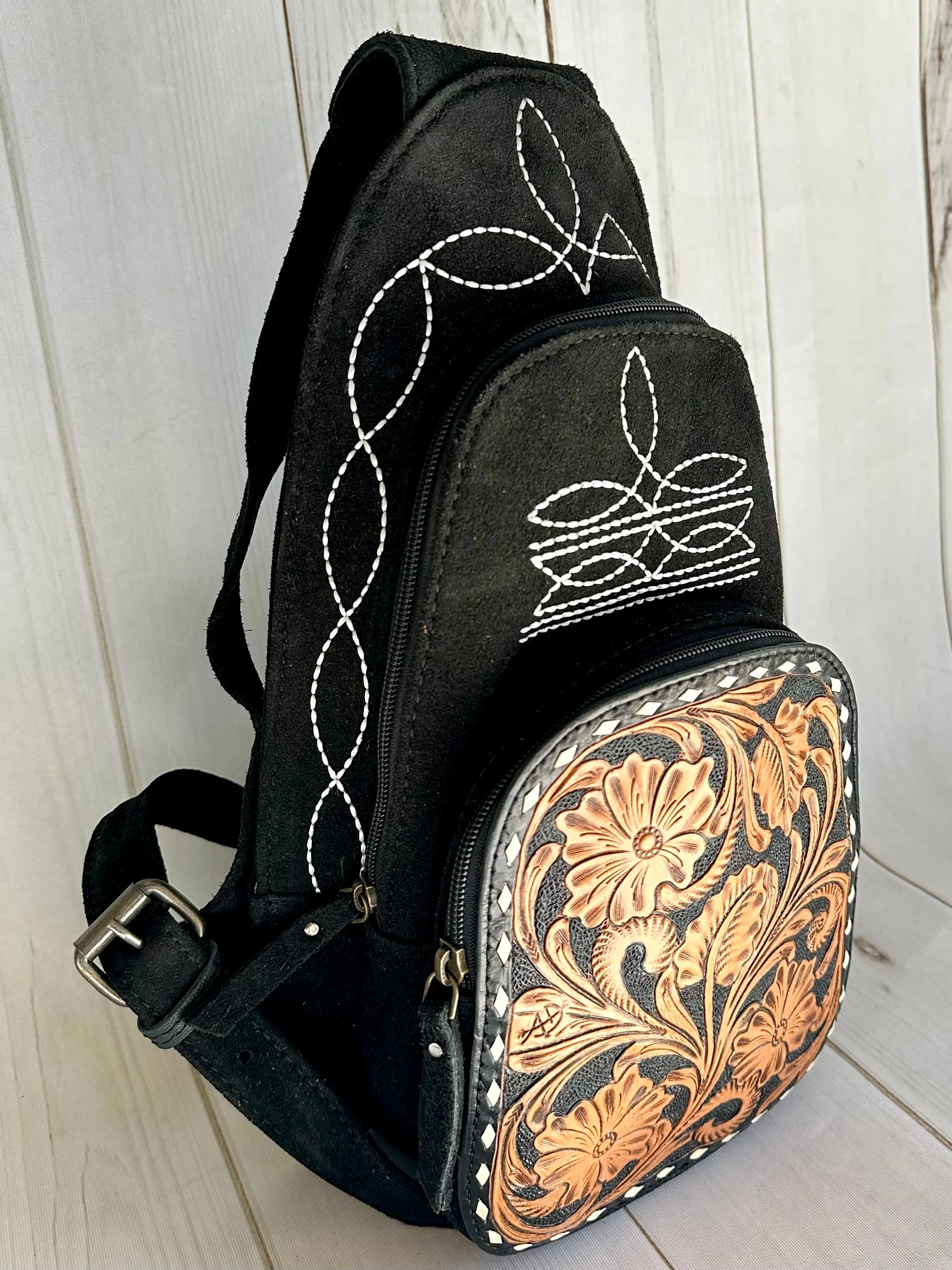 Suede and Leather Retro Stitch Western Backpack